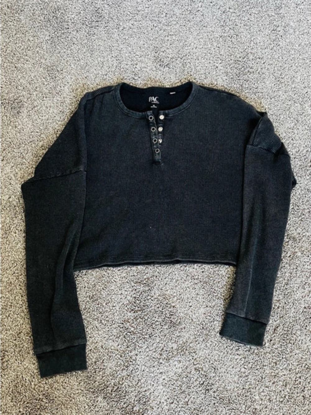 PacSun Charcoal Waffle Knit Snap-Front Top